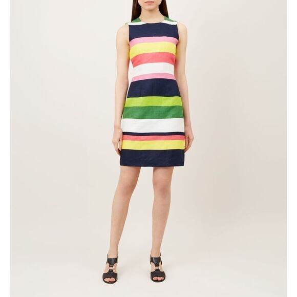 Hobbs London Designer Colorful Colorblock Linen Ives Sheath Dress US 10 - Picture 1 of 7
